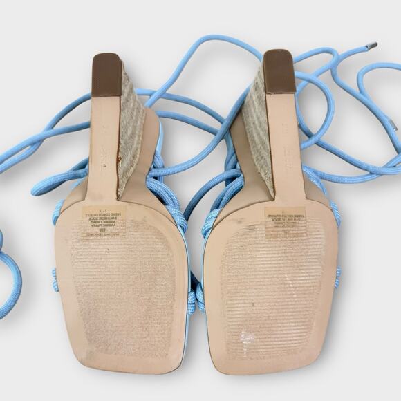 Steve Madden Lace Up Wedge Espadrille Sandal Womens Size 6 Light Blue 4‎ In Heel - Picture 5 of 6